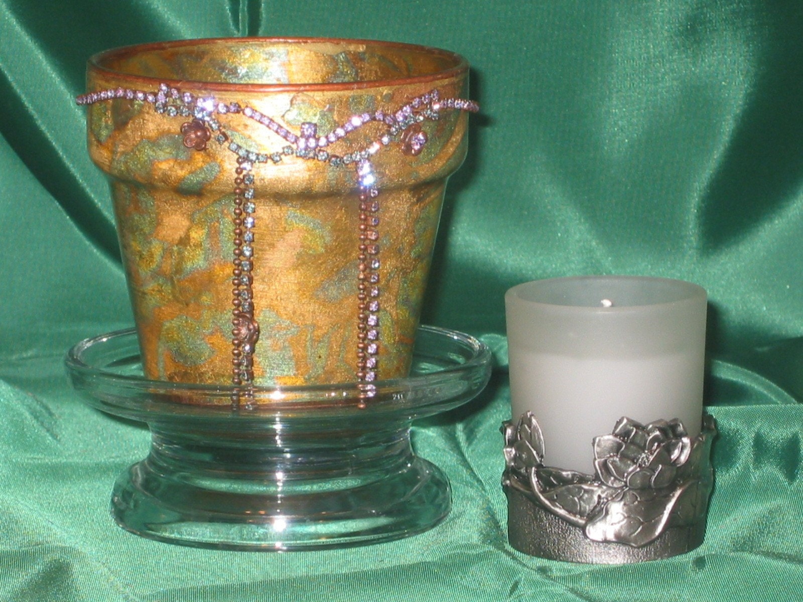 Variegated Gold Leaf Glass Candle Holder