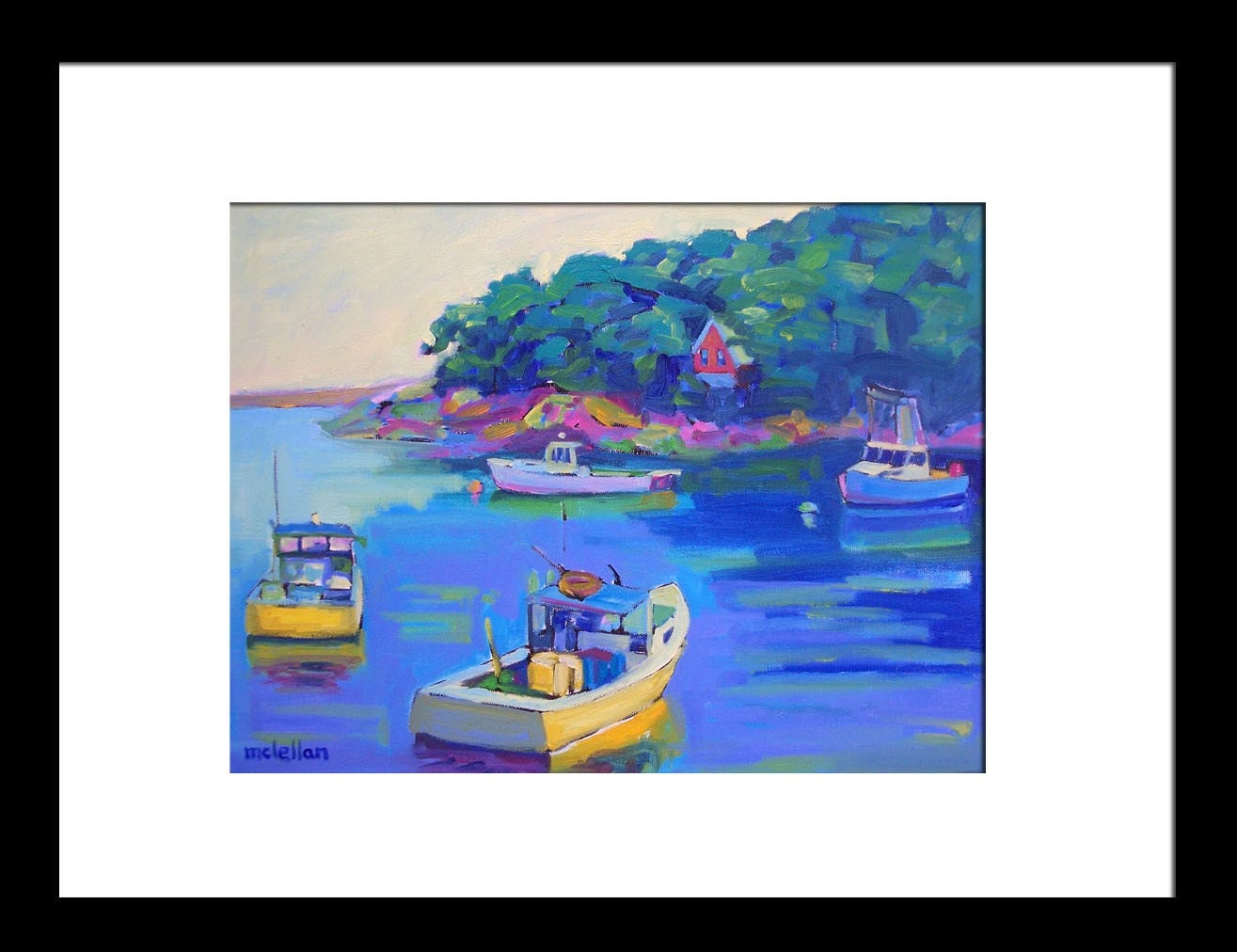 Maine Harbor - New Harbor, Maine Boats - Matted Giclee Print