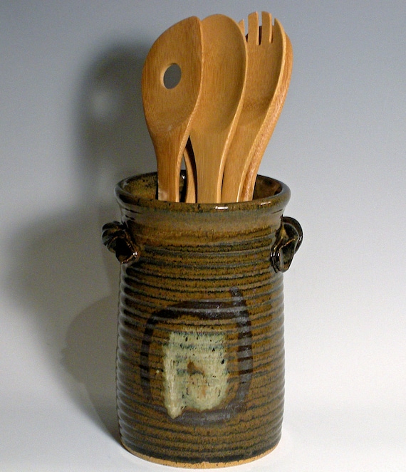 Stoneware Kitchen Utensil Holder with by mudpuppypotteryworks