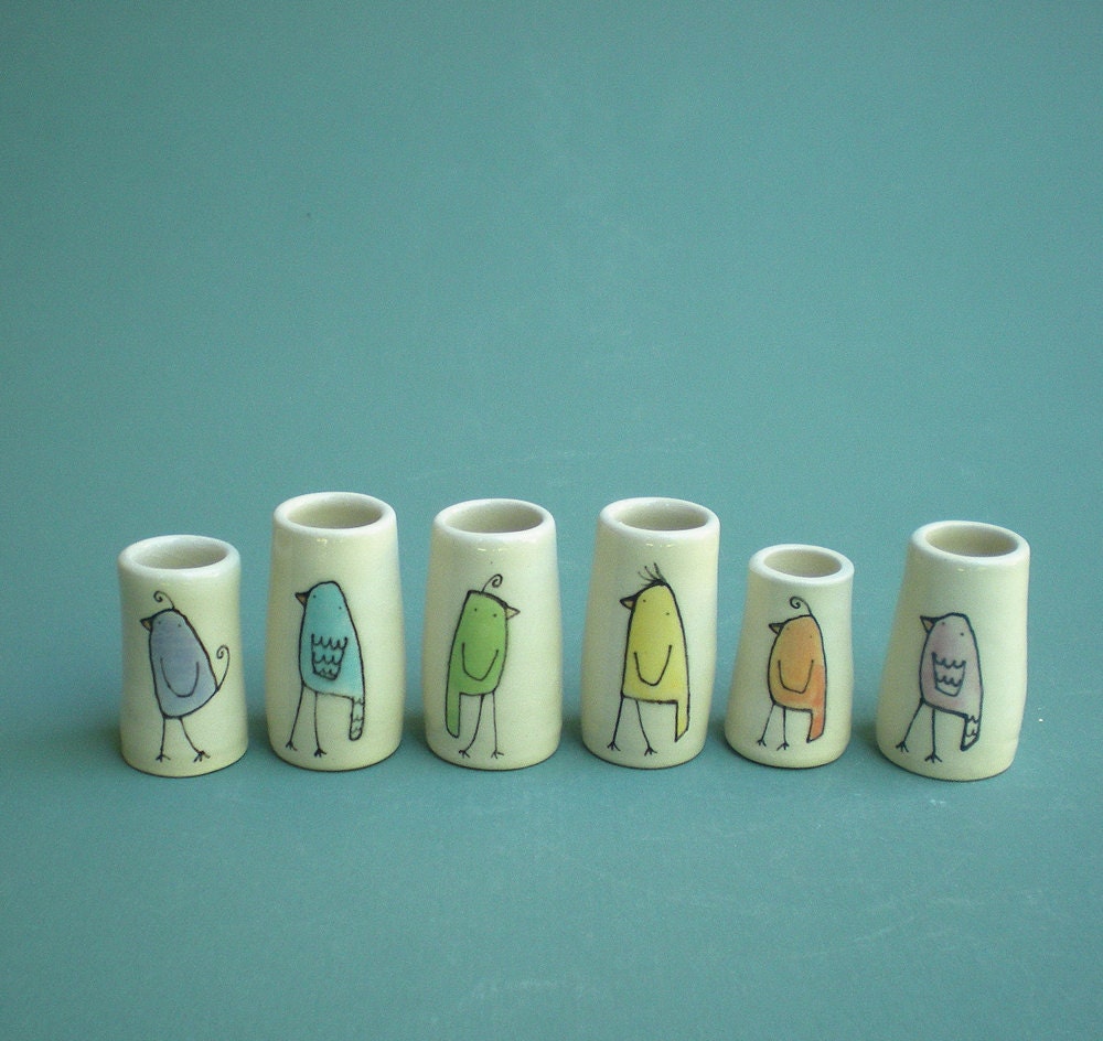 rainbow bird vases