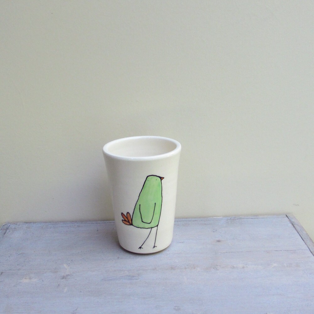 Ceramic mint green bird bud vase, spring garden gift for her