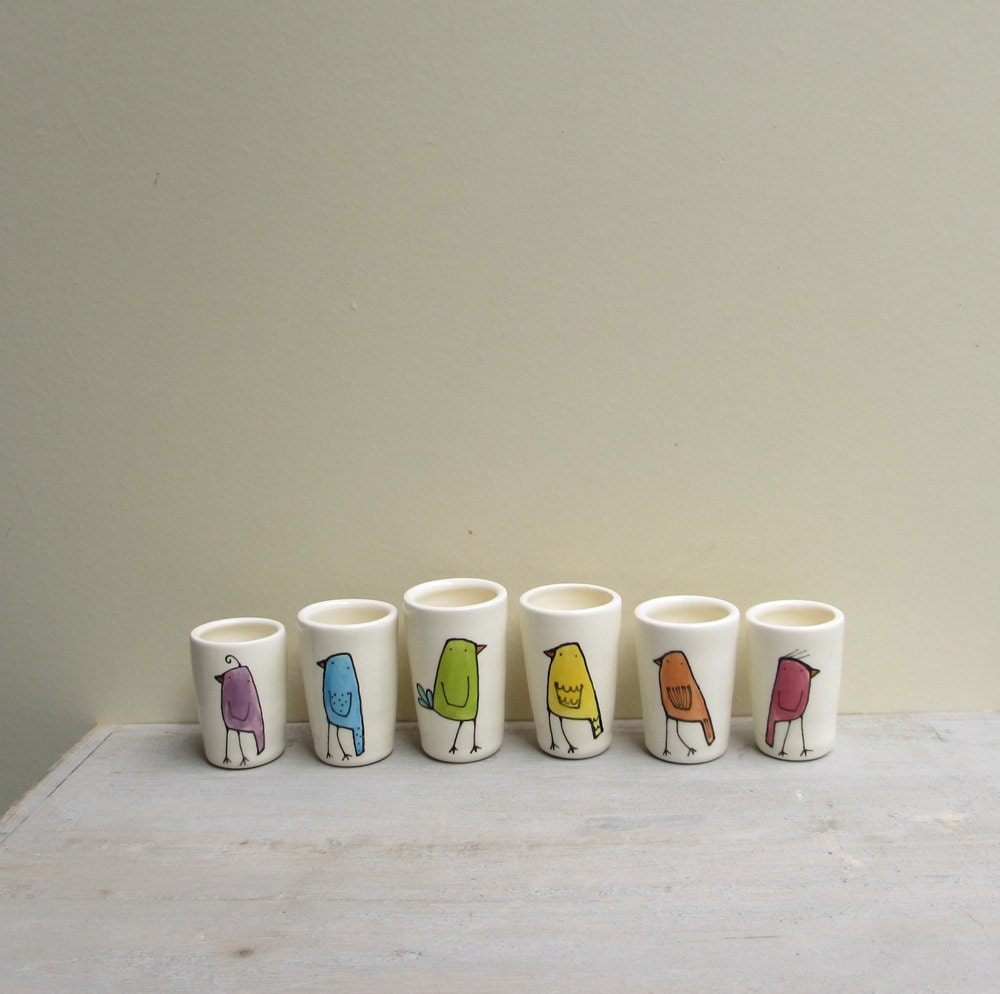 Mini bird vase, set of six rainbow bird bud vases, stocking stuffer, secret santa gift under 50