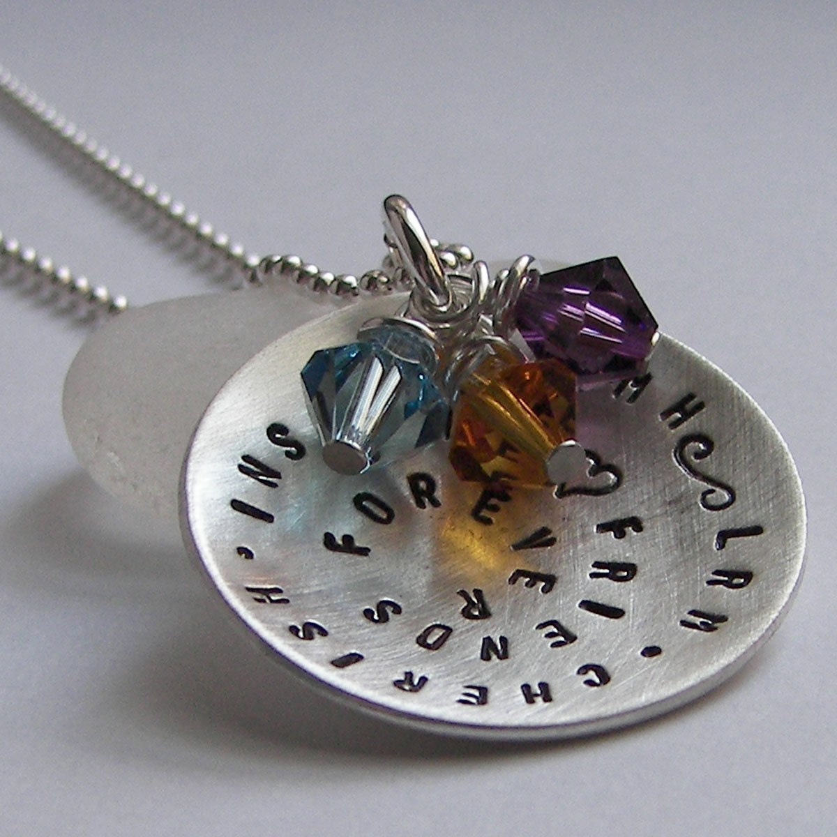 Personalized Cup of Wishes hand stamped sterling silver necklace with crystals