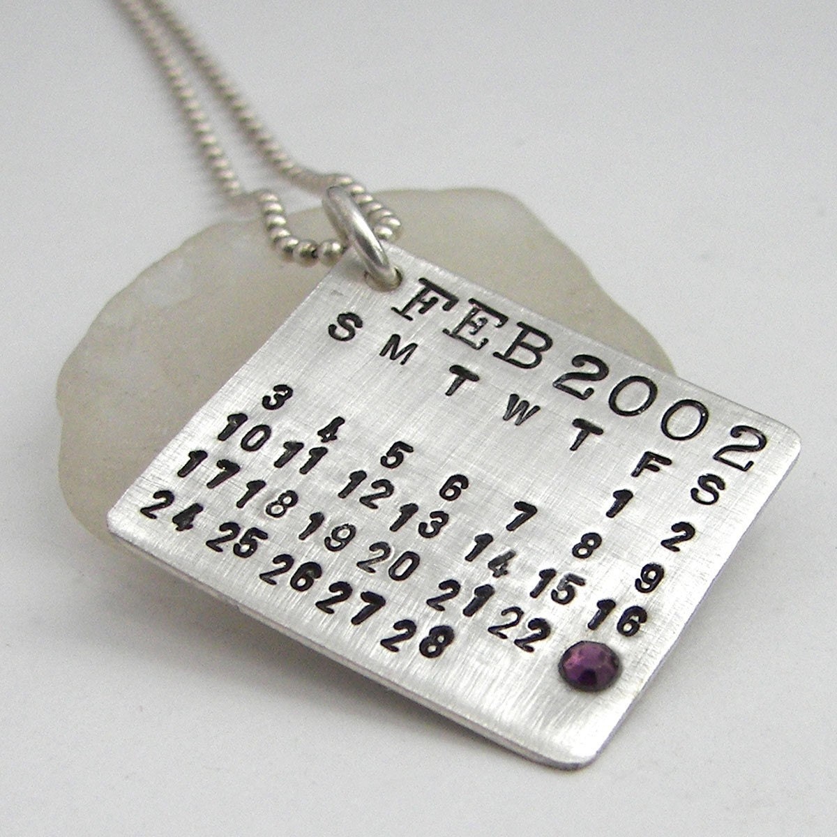 Mark Your Calendar (tm) personalized sterling silver necklace with Crystal