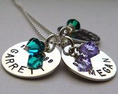 Three Disc Mother's Necklace - hand stamped and personalized with Swarovski crystals