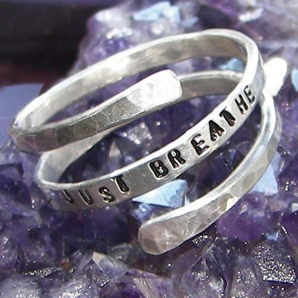 JUST BREATHE RING hand stamped sterling spiral ring