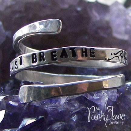 JUST BREATHE RING hand stamped sterling spiral ring