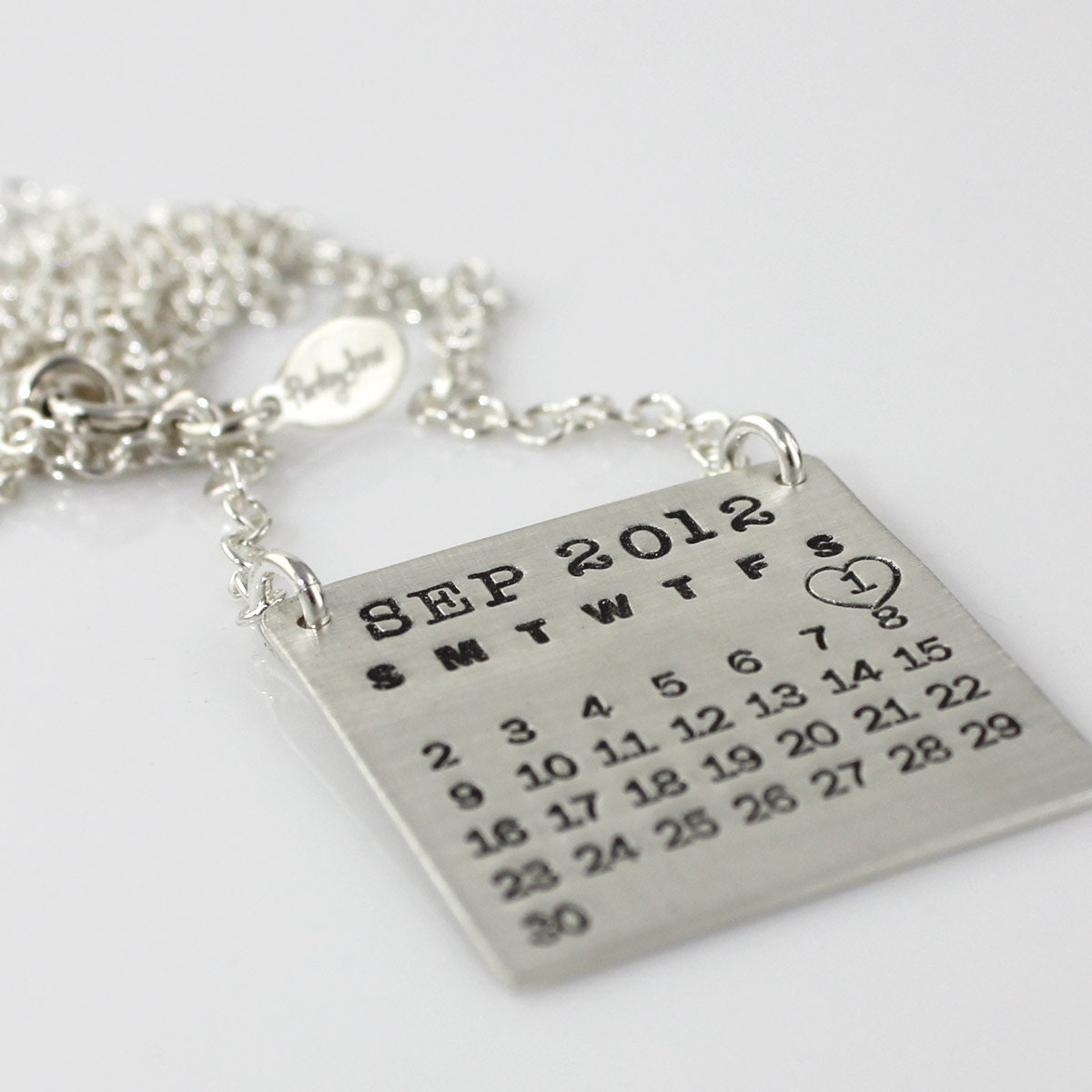 Mark Your Calendar Necklace -- hand stamped personalized sterling silver necklace TOP HANG
