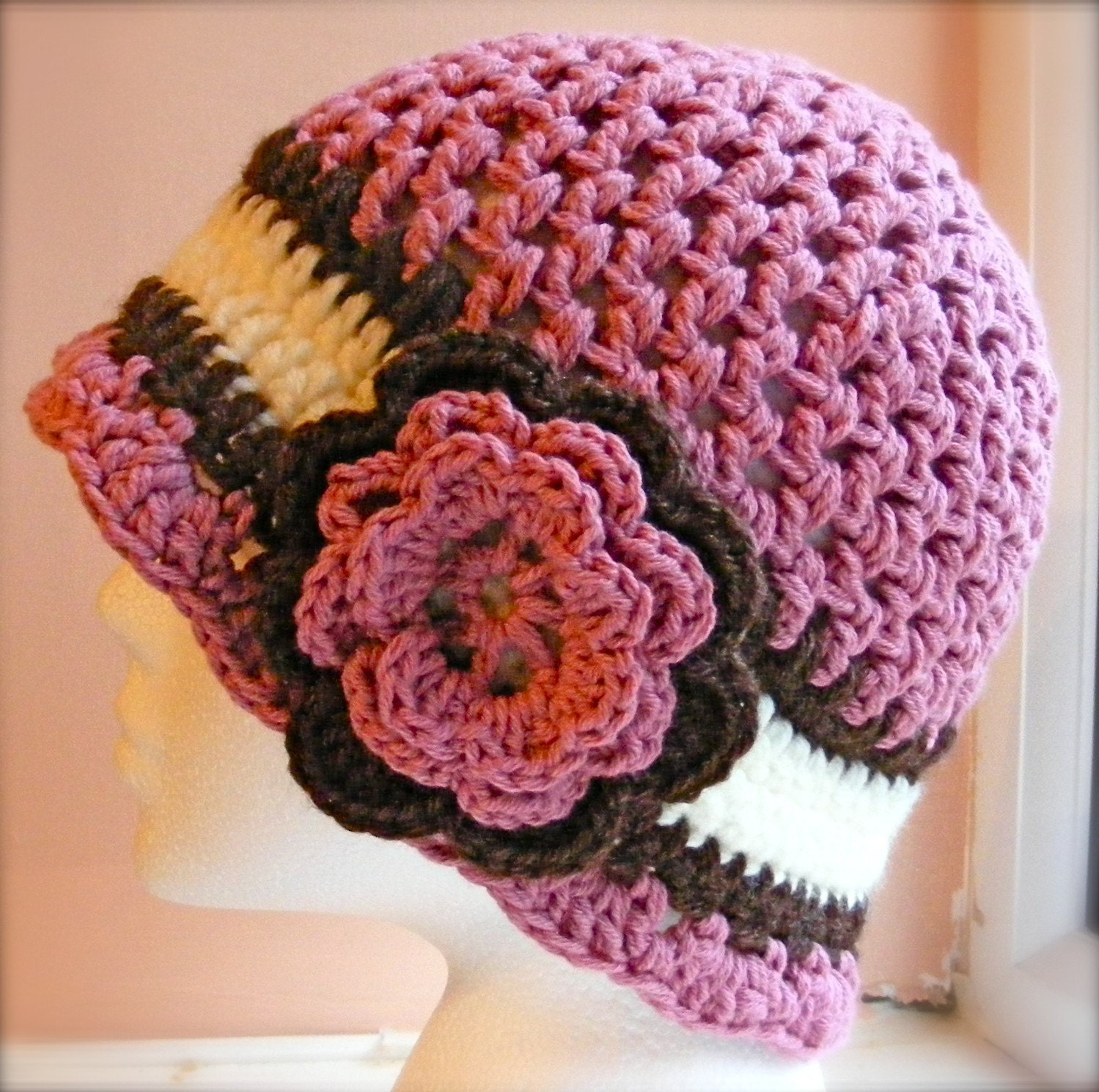 Girly Hat CROCHET PATTERN - Cloche Hat with Flower - Ladies Medium - Caron Simply Soft - Quick and Easy
