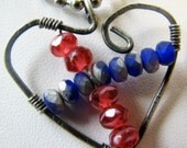 Hanging Heart Necklace with Czech Glass and Oxidized Sterling Silver . Handmade . Artisan Gifts