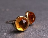 18 karat yellow gold and sterling silver bezel set rose cut citrine earrings