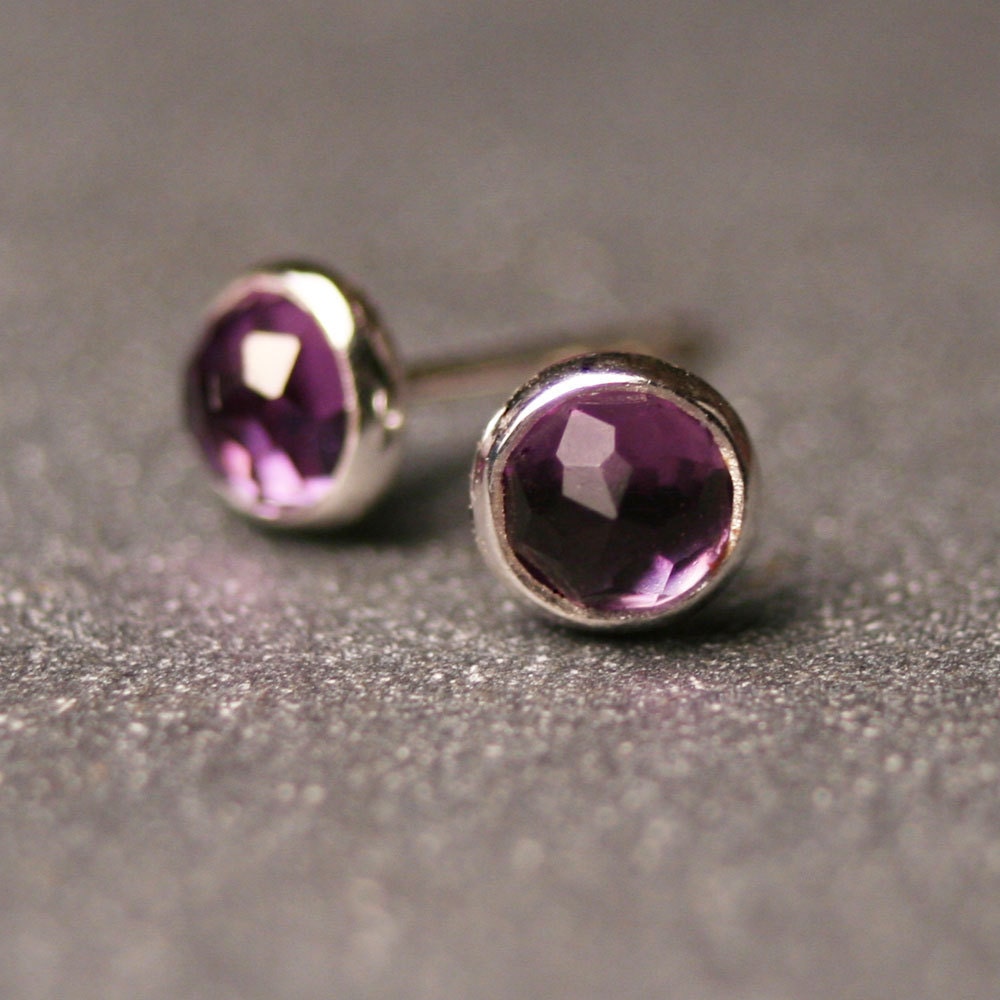 Rose cut amethyst and sterling silver earrings