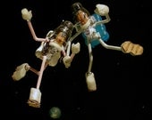 Handmade Folk Figurines - 2 Peanut People Space Astronuts - Outer Space - Astronaut Art - Retro Craft