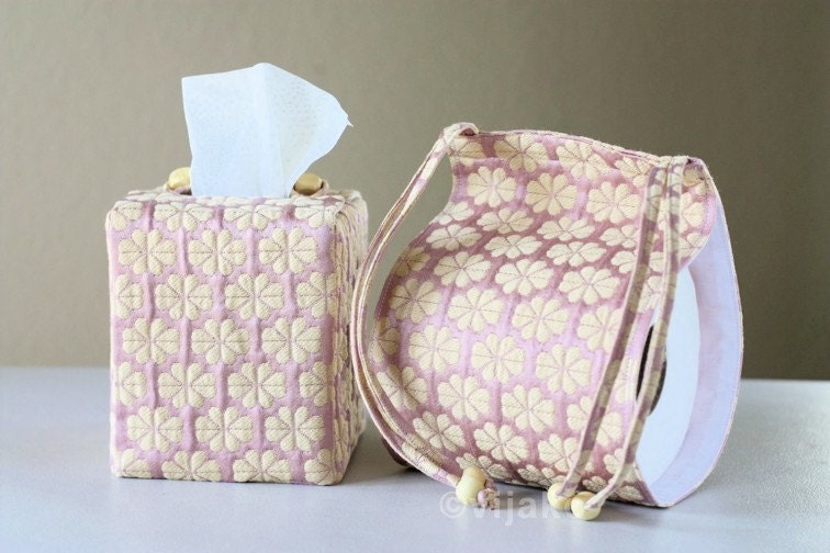 Sashiko Toilet Paper Holder and Tissue Cover Combo Set