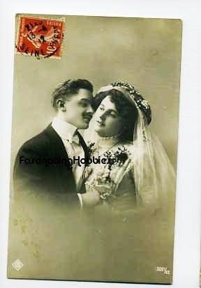 ROMANTIC WEDDING COUPLE - Portrait - 1912 - French Photo Postcard
