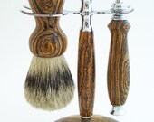 Bocote Wood 24mm Silvertip Badger Brush, Mach 3 Razor and Stand Shaving Set (Handmade in USA)