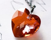 Passion Necklace Red Swarovski Crystal Heart Sterling Silver Sparkling Valentine Pendant