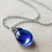 Rain Necklace Sapphire Blue Glass Sterling Silver Wire Wrapped Oxidized Cobalt Water Drop