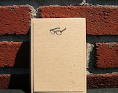 black frame glasses, letterpressed cards