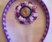 Purple Woven Ribbon Headband w/Detachable Peace Symbol Bottlecap Hairclip
