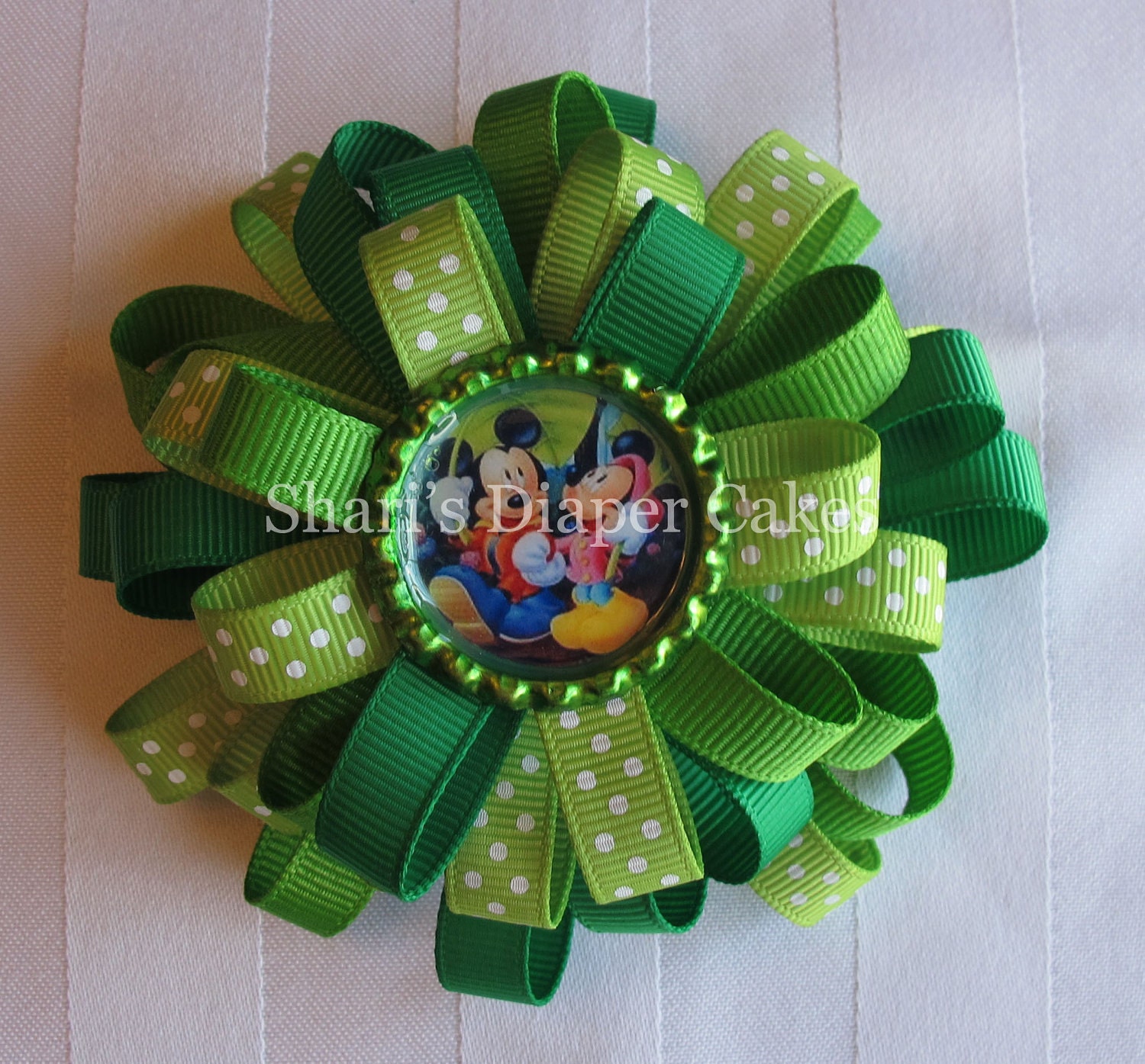 Mickey & Minnie Mouse Bottlecap Loopy Bow on French Barrette