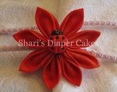 Red Batik Fabric Kanzashi Flower Headband