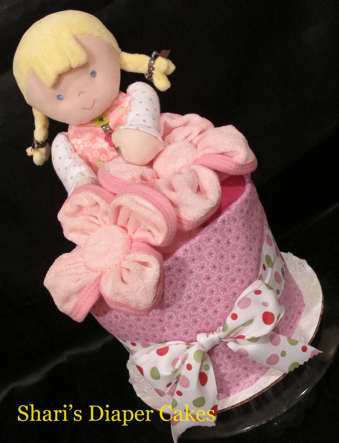 Pretty in Pink Doll 1-Tier Diaper Cake - Baby Gift - Baby Shower Centerpiece