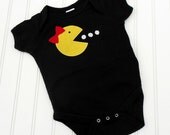Great Baby shower Gift  READY TO SHIP Onesie - Ms. Pacman inspired cotton sewn applique