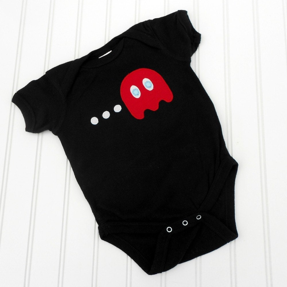 Great Easter or Baby Shower Gift READY TO SHIP Onesie - Pacman Ghost inspired sewn cotton applique