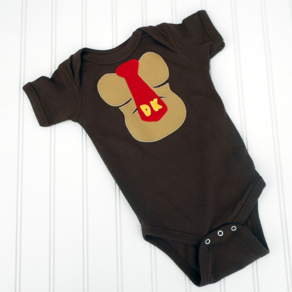 Great baby Shower Gift  READY TO SHIP Donkey Kong inspired Onesie sewn cotton applique