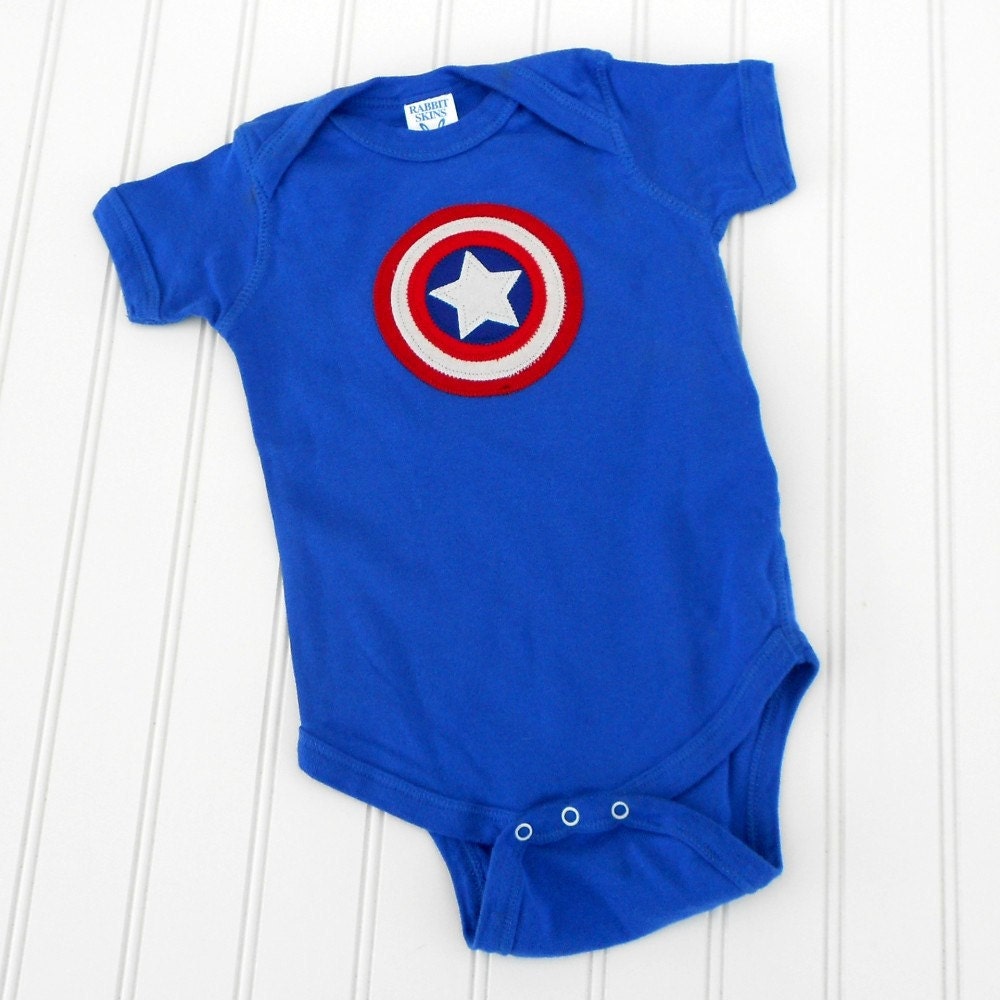 Great Baby Shower Gift The Avengers Captain America Onesie - Royal blue 100% cotton sewn applique for boys or girls READY TO SHIP