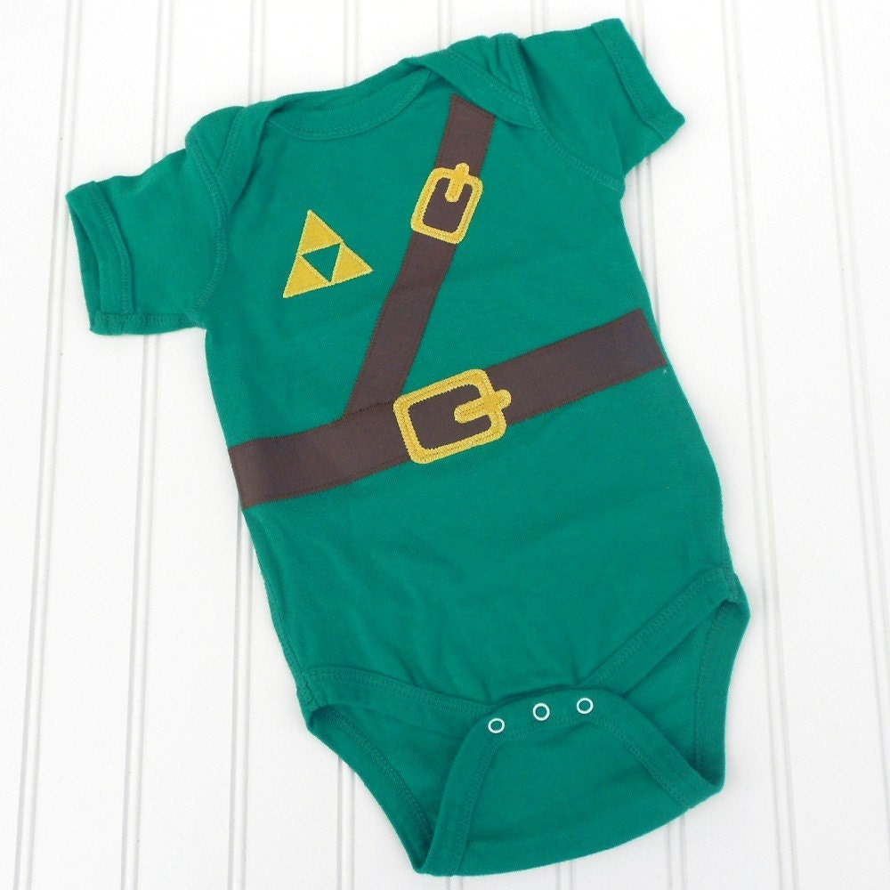 Great Baby Shower gift READY TO SHIP Onesie  Inspired by Legend of Zelda, Link sewn cotton applique