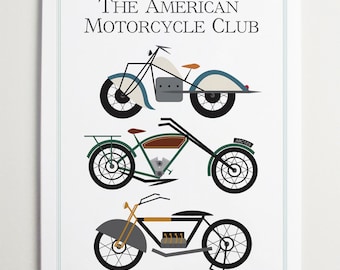 Wall Art, Nursery Wall Art, Transportation Print, Motorcycle Art, Nursery Print, Modernpop, The American Motorcycle Club - 11" x 14"