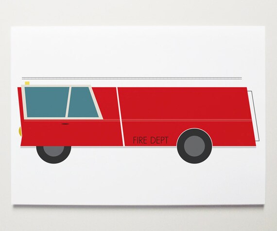 Wall Art, Nursery Wall Art, Fire Truck Print, Fire Truck Art, Nursery Print, Modernpop, Fire Truck - 19" x 13"