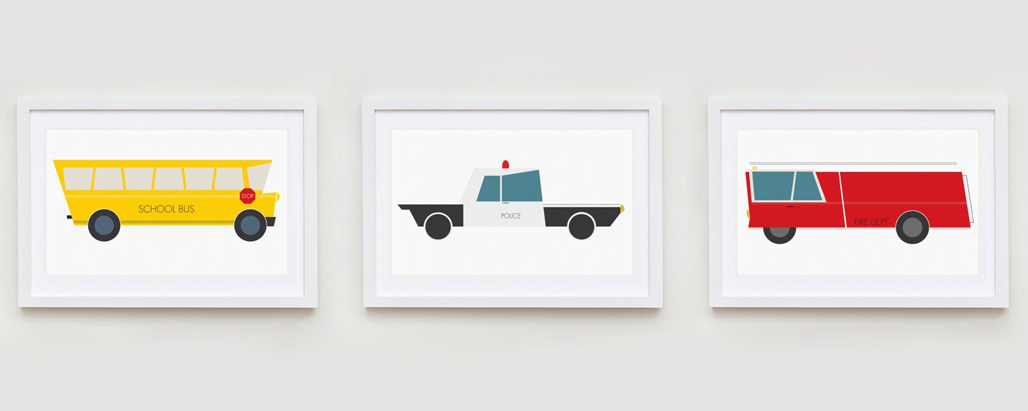 Wall Art, Nursery Wall Art, Fire Truck Print, Fire Truck Art, Nursery Print, Modernpop, Fire Truck - 19" x 13"
