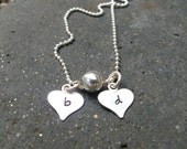 Hand stamped personalized necklace - two tiny hearts