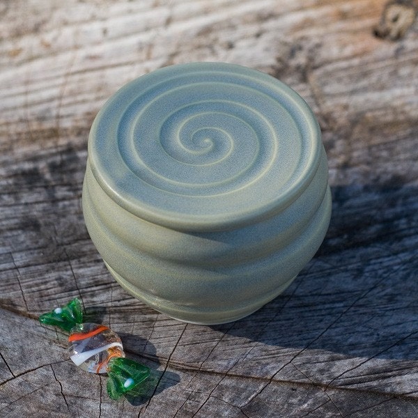 Olive Green Swirl Jar Handmade by Bunny Safari