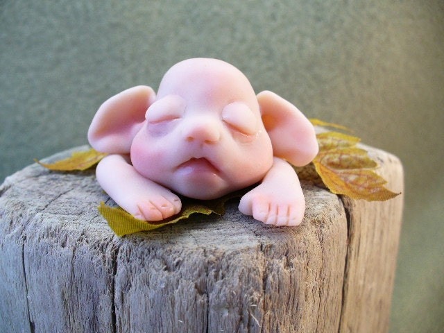 Sleeping baby troll sculpture ooak polymer clay