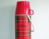 1964 Tall Red Tartan Plaid Picnic Thermos by King-Seeley