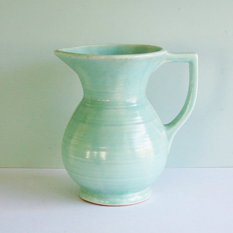 Vintage Farmhouse Pottery Pitcher or Vase in Light Green