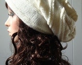 Hand Knit Hat - White Chunky  Wool Hat