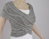Hand knit vest, Cross Sweater, Capelet, Neck warmer in grey