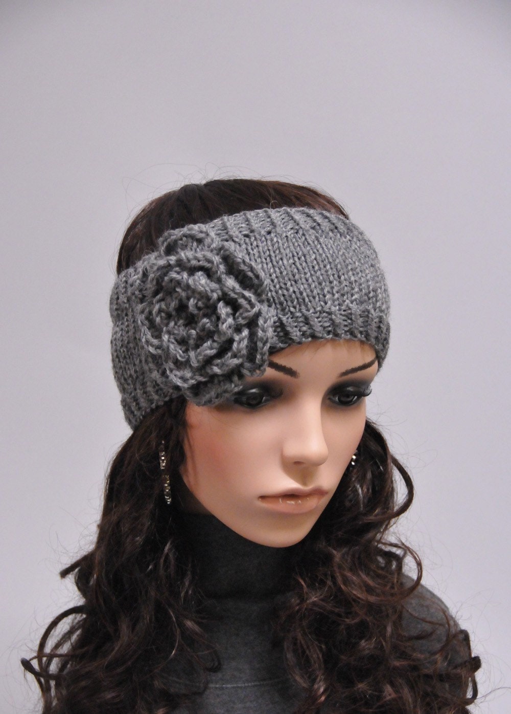 Dark Grey Head Band with Flower