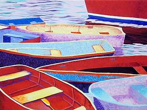 ROCKPORT ART Dinghies, Original Acrylic Painting Rowboats, 18" x 24"