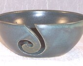 Ceramic Yarn Bowl Holder Teal Blue Green with Spiral Stoneware Wheel Thrown Hand Carved Ceramics Pottery