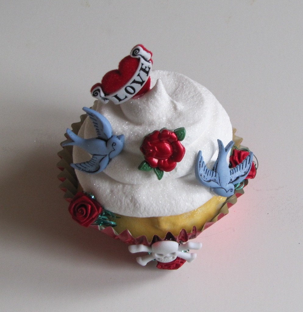 Fake Cupcake Retro Rockabilly Tattoo Themed Entitled All Tatted Up Can be made Into A Photo or Business Card Holder