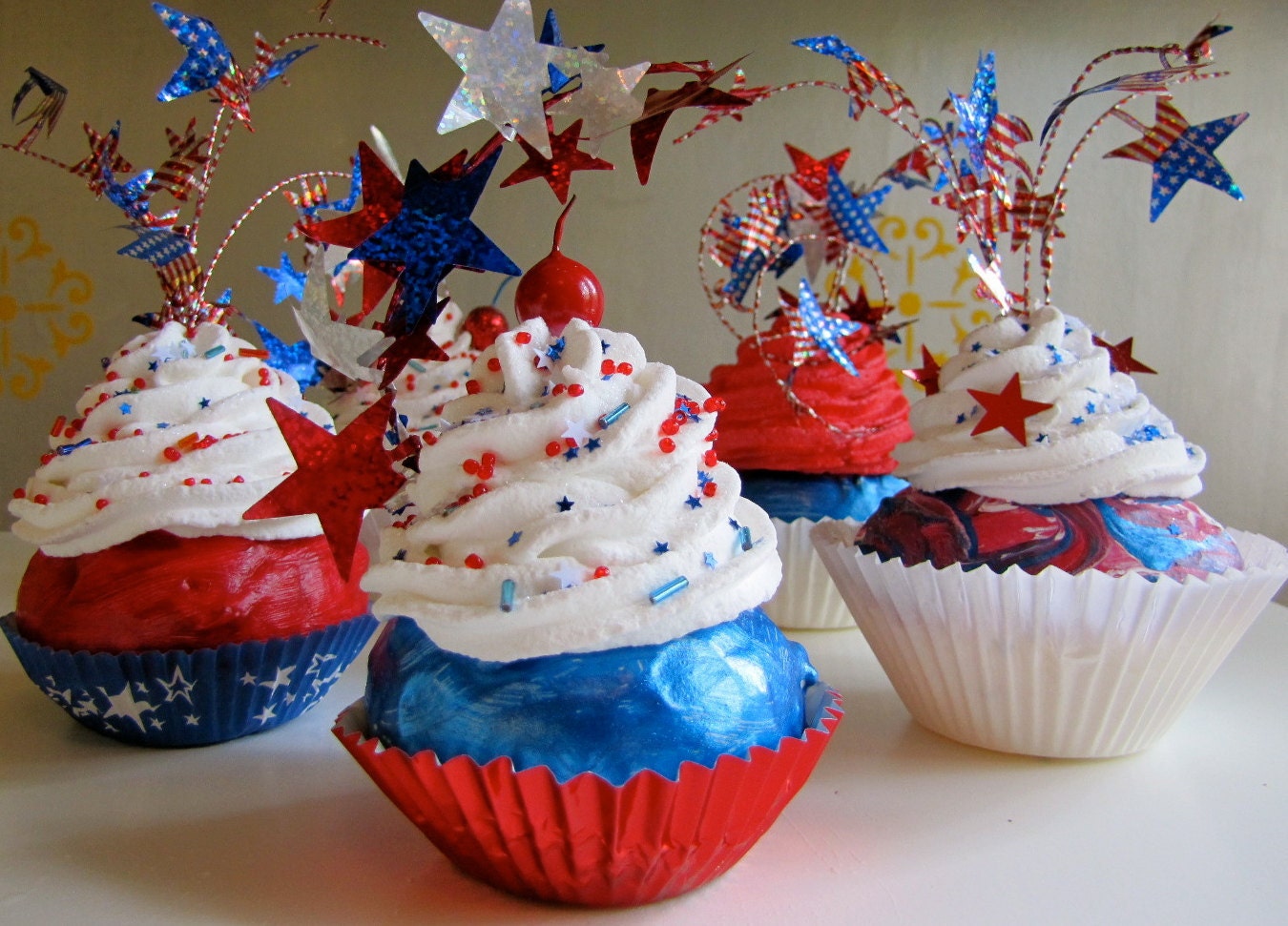 Fake Cupcake Star Spangled Fireworks Collection Standard Perfect Decor for 4th of July/ Labor Day Cookouts, Parties 12 Legs Original Design