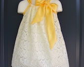 SALE regular 25.00 now 20.00 Custom Made Pillowcase Dress-0-8 years old-Fancy Eyelet in Ivory with Satin Bow-in Any Color Satin Bow