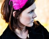 VALENTINO-Hot pink feather fascinator headband perfect for Valentines Day