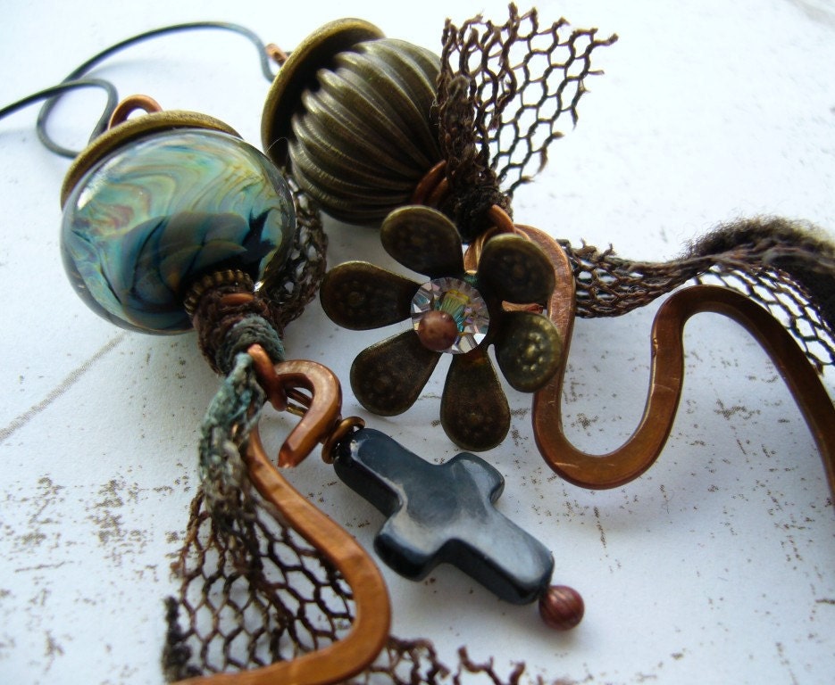 RESERVE for PAM Twisted mixed media ART earrings ooak